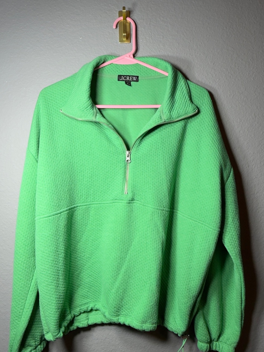 J. Crew Neon Green Half-Zip Textured Pullover